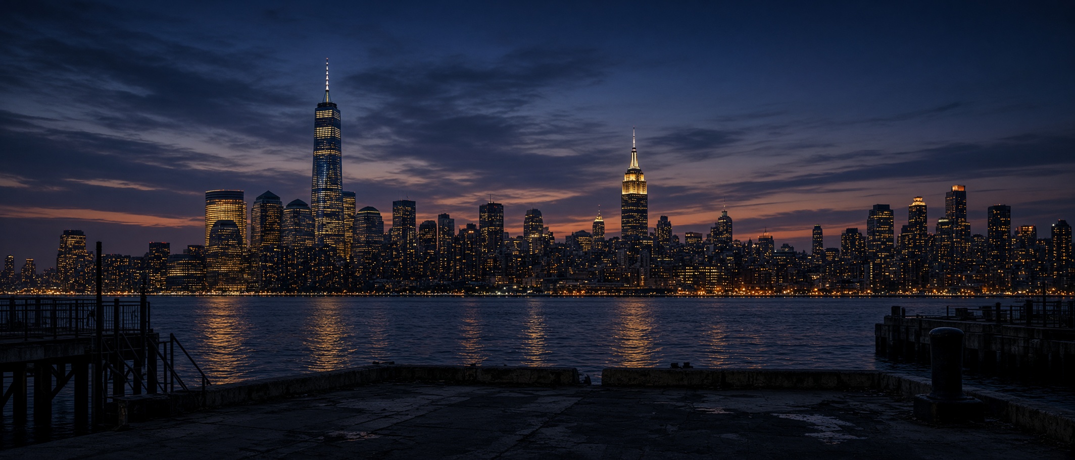 Manhattan skyline at dusk